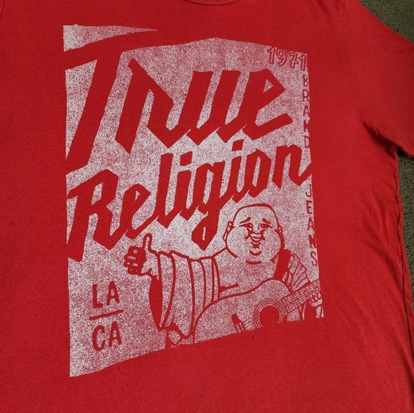 VINTAGE Red True Religion Logo Tee, Men's Large - Picture 3 of 8